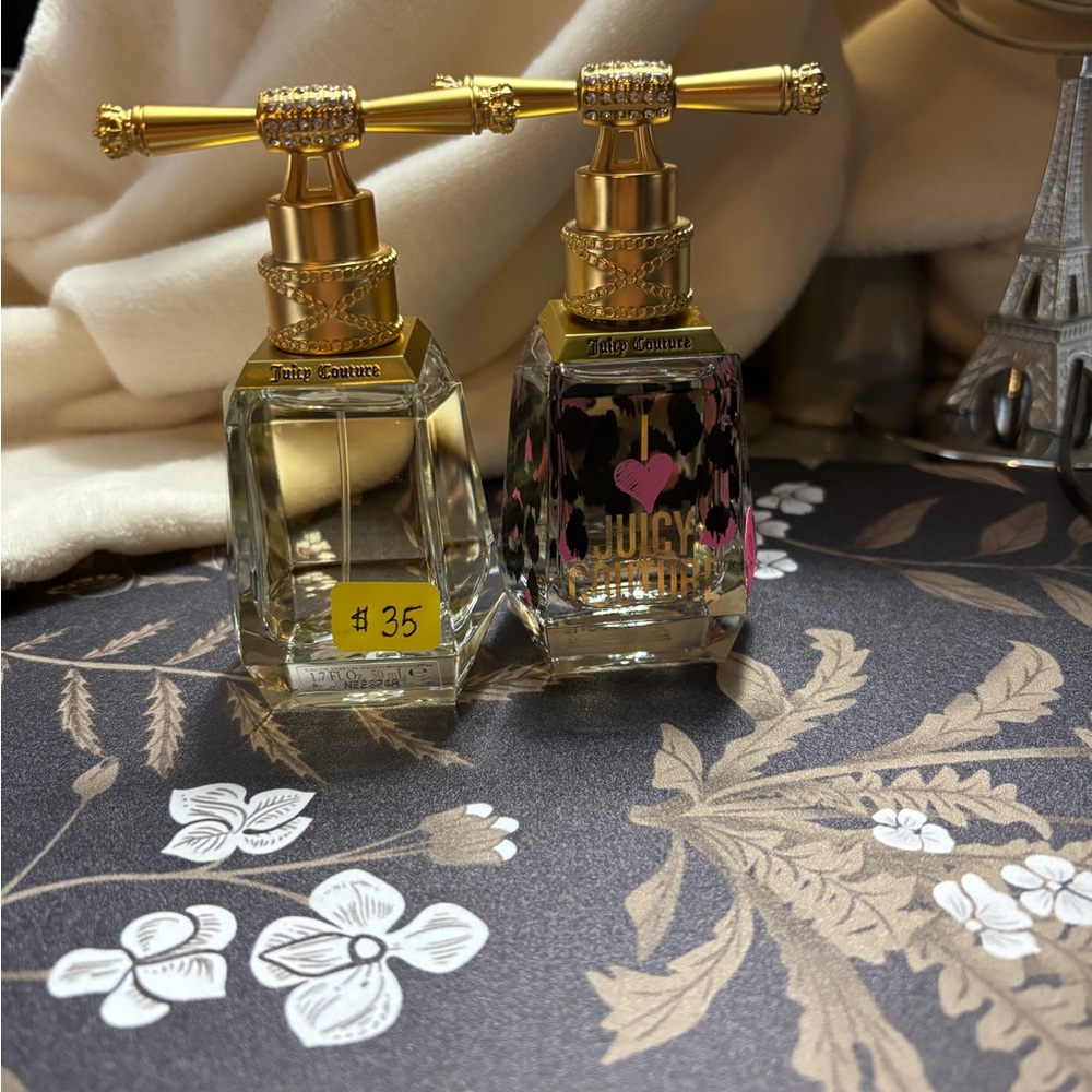 Juicy Couture Gold-Top Perfume Pair with Pink Heart Accent